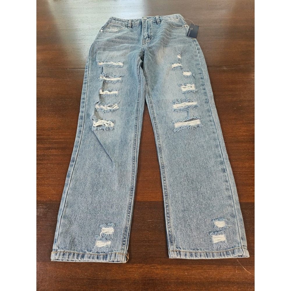Habitual Kid High Waist Jean Kids Size 14 Light Blue Distressed Ripped Straight